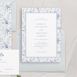 Victorian Toile Fransk Blue Classic Bröllop Inbjudningar