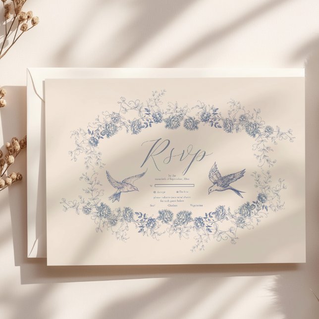 Victorian Toile Fransk Blue Classic Bröllop OSA Kort (Skapare uppladdad)