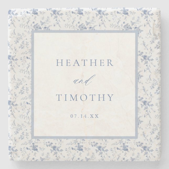 Victorian Toile Fransk Blue Classic Bröllop Stenunderlägg (Framsidan)
