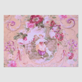 Victorian Toile Rococo Stil Blommigt Rosa Decoupag