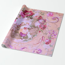 Victorian Toile Rococo Stil Blommigt Rosa Decoupag