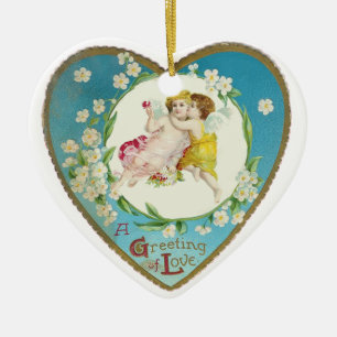 Victorian Valentine A Hälsning i Kärlek Julgransprydnad Keramik