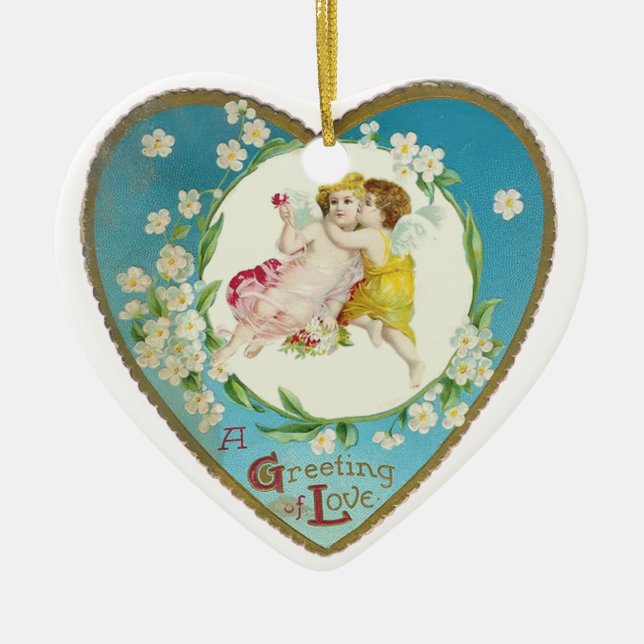 Victorian Valentine A Hälsning i Kärlek Julgransprydnad Keramik (Framsidan)
