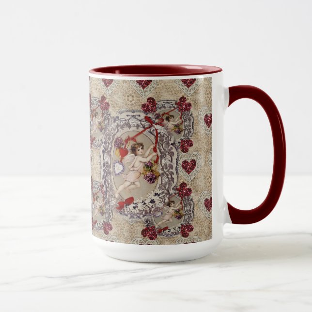 Victorian Valentine Angel Red Heart Mugg (Höger)
