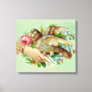 Victorian Valentine Bird och ro Canvastryck