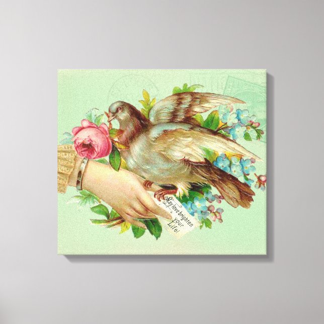 Victorian Valentine Bird och ro Canvastryck (Framsida)