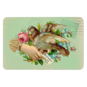 Victorian Valentine Bird och ro Magnet