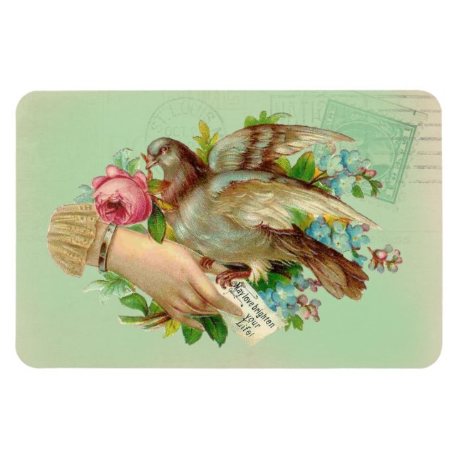 Victorian Valentine Bird och ro Magnet (Horisontell)