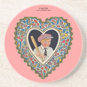 Victorian Valentine Boy med Baseball Fladdermus Underlägg