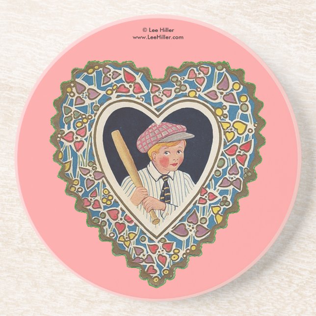 Victorian Valentine Boy med Baseball Fladdermus Underlägg (Framsidan)