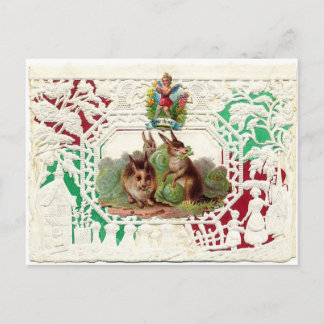 Victorian Valentine Card - 3 bunnies Helg Vykort