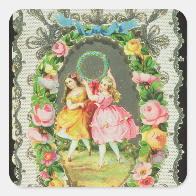 Victorian Valentine Card Fyrkantigt Klistermärke (Framsida)
