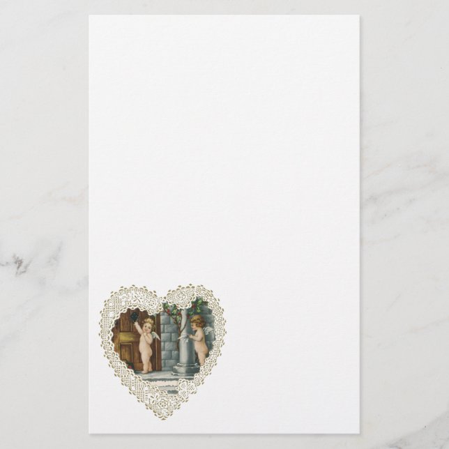 Victorian Valentine Day, Vintage Änglar w Brev Brevpapper (Framsida)