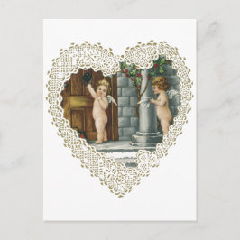 Victorian Valentine Day, Vintage Änglar w Brev Helg Vykort