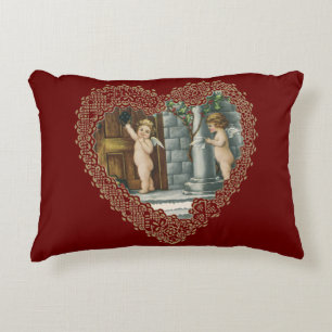 Victorian Valentine Day, Vintage Änglar w Brev Prydnadskudde
