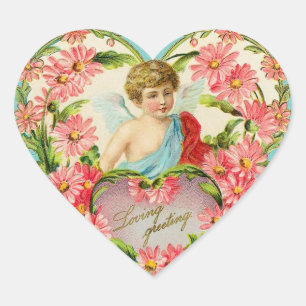 Victorian Valentine Heart Stickers Hjärtformat Klistermärke
