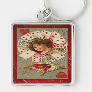 Victorian Valentine, Hearts drottning Fyrkantig Silverfärgad Nyckelring