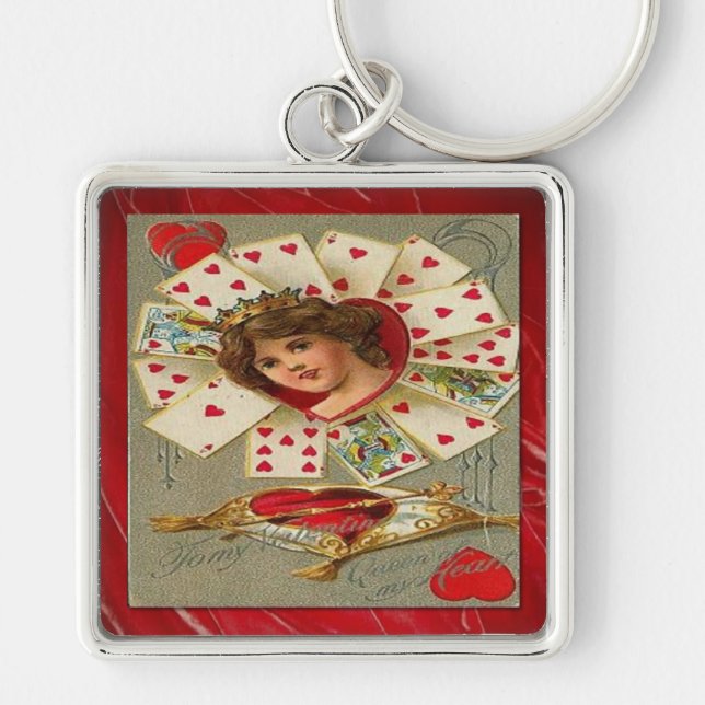 Victorian Valentine, Hearts drottning Fyrkantig Silverfärgad Nyckelring (Framsidan)