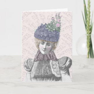Victorian Valentine - kvinnor med lilac Hat Helgkort