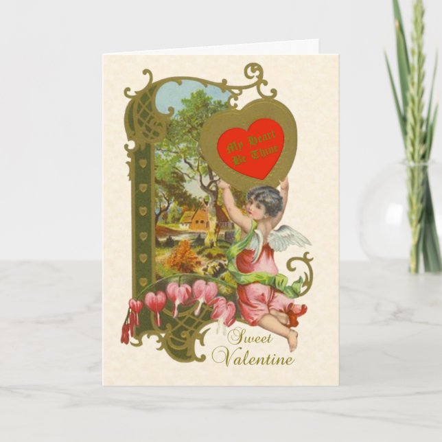 Victorian Valentine w/Cupid, Bleeding Hearts+Scene Helgkort (Framsida)