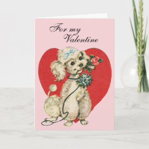 Victorian Valentine White Pudel & Heart Kort