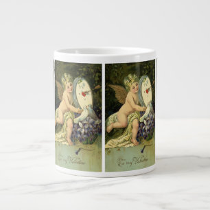 Victorian Valentines day, Vintage Angel Love birds Jumbo Mugg