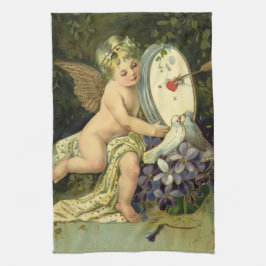 Victorian Valentines day, Vintage Angel Love birds Kökshandduk