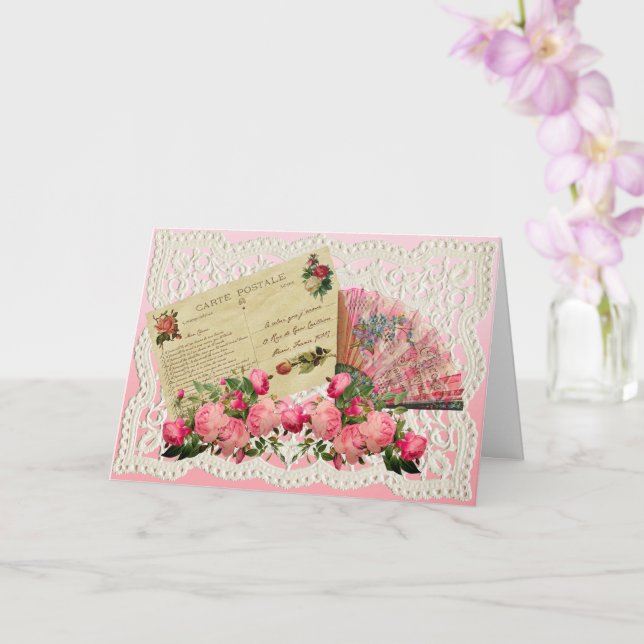 Victorian Valentines kort - Ro och Antique Fläkt (Orkide)