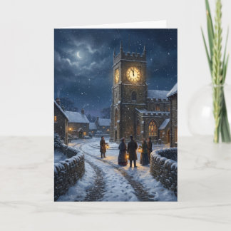 Victorian Village Church Midnattsjul Eve Ca Helgkort