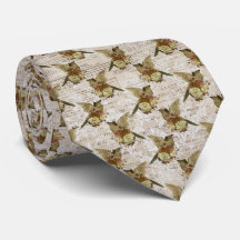 Victorian Vintage Brown News Papper Birds Neck Tie