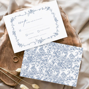 Victorian Vintage Fransk OSA Dusty Blue Bröllop Inbjudningar
