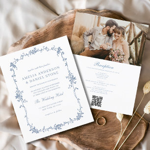 Victorian Vintage Fransk Photo QR Code Bröllop Flygblad