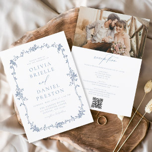 Victorian Vintage Fransk Photo QR Code Bröllop Inbjudningar