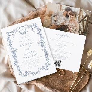 Victorian Vintage Fransk Photo QR Code Bröllop Inbjudningar