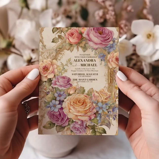 Victorian Vintage Garden Blommigt Bröllop Inbjudningar (Skapare uppladdad)