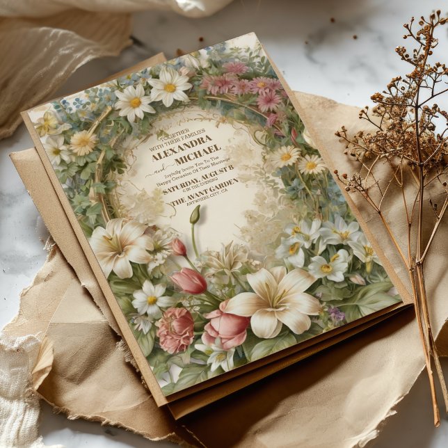 Victorian Vintage Garden Blommigt Bröllop Inbjudningar (Skapare uppladdad)