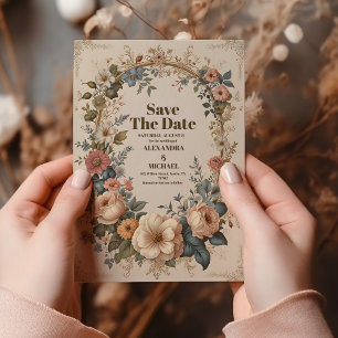 Victorian Vintage Garden Blommigt Bröllop Spara Datumet