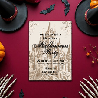 Victorian Vintage Gothic Scary Halloween Inbjudningar