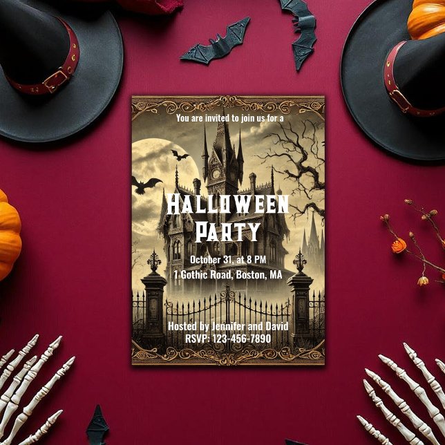 Victorian Vintage Haunted House Halloween fest Inbjudningar (Victorian Vintage Haunted House Halloween Party Invitation)