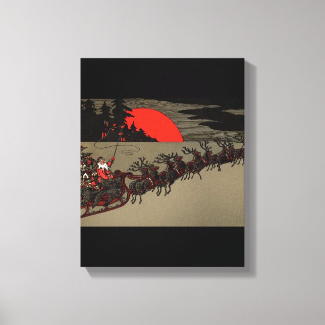 Victorian Vintage Jultomten Reindeer Sleigh Canvastryck (Framsida)