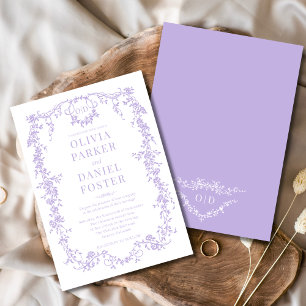 Victorian Vintage Lilac Lila Bröllop Monogram Inbjudningar