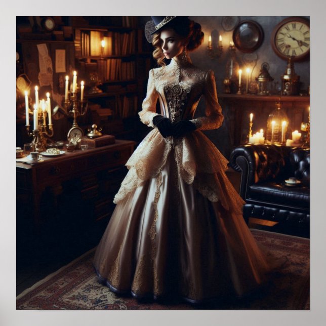 Victorian Vintage Mysterious Elegant Woman  Poster (Framsidan)