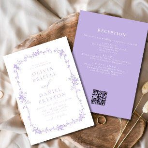 Victorian Vintage QR Code Lilac Lila Bröllop Inbjudningar