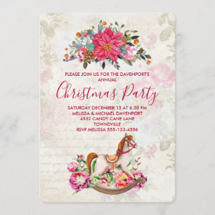 Victorian Vintage Rocking Horse Party Inbjudningar