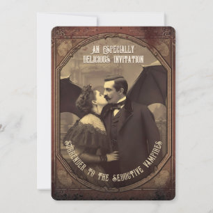 Victorian Vintage Vampire Kissing Halloween Inbjudningar