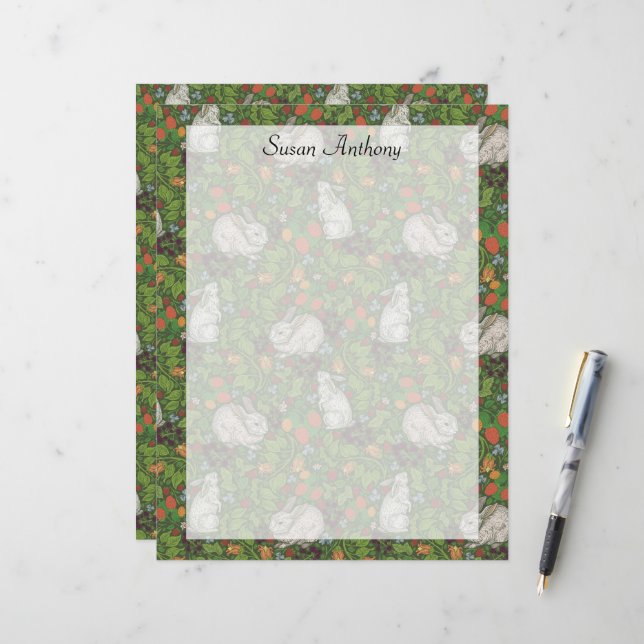 Victorian Vintage White Bunny Rabbit Garden Papper (Fram/Back In Situ)