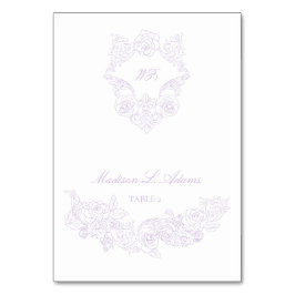 Victorian Violet Crest Elegant Foldable Name Card Bordsnummer