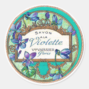 Victorian violet parfym lila teal guld vintage runt klistermärke