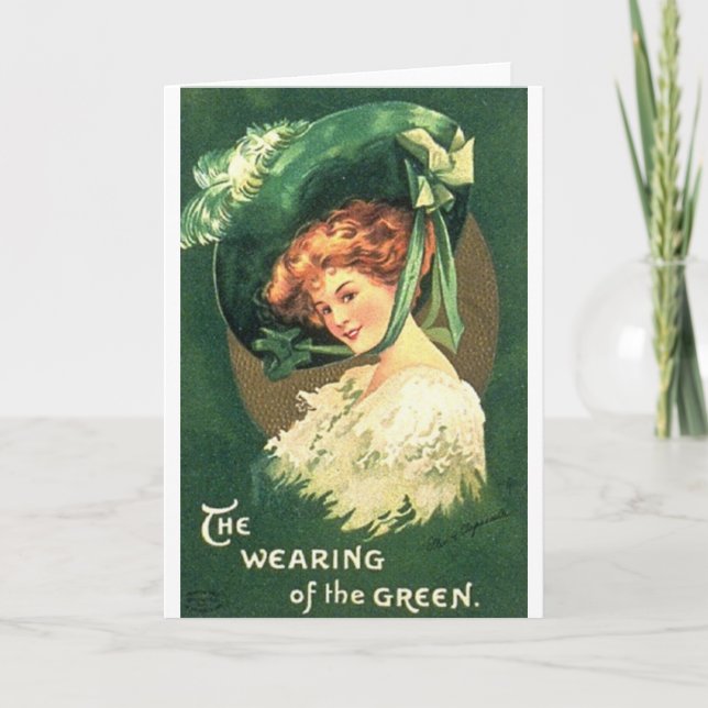 Victorian Wearing Grönt St. Patrick's Day Card Kort (Framsida)