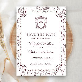 Victorian White and Burgundy Catholic Wedding Spara Datumet